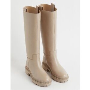 NWT H&M Genuine Leather Cream Taupe High-Knee Platform Boots Size 8